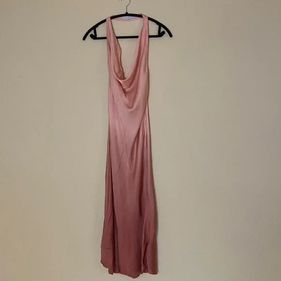 strapless open back dress Rosie Linen Halter Midi Dress - Pink